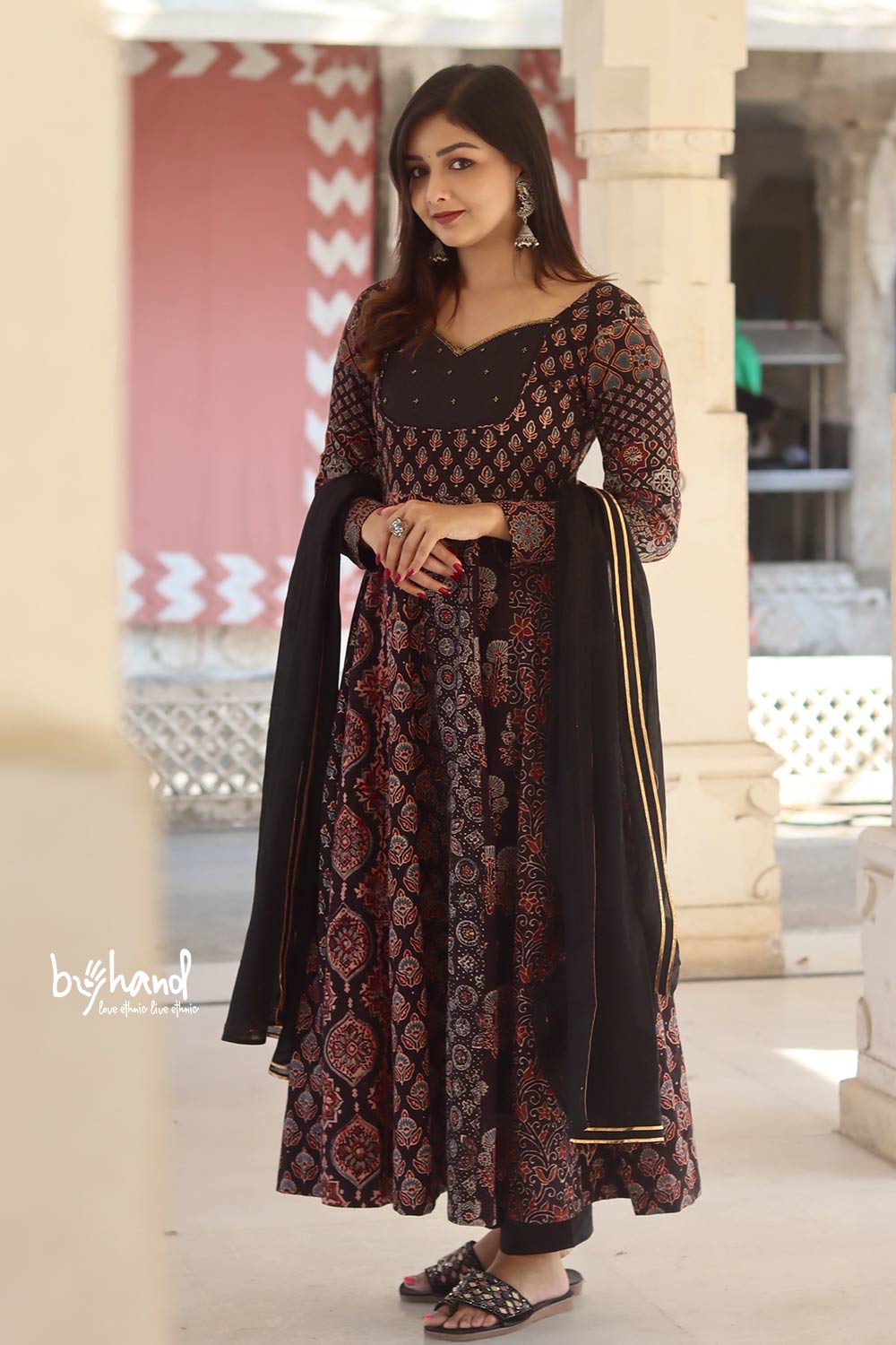 Ajrakh Black Multiprinted Anarkali