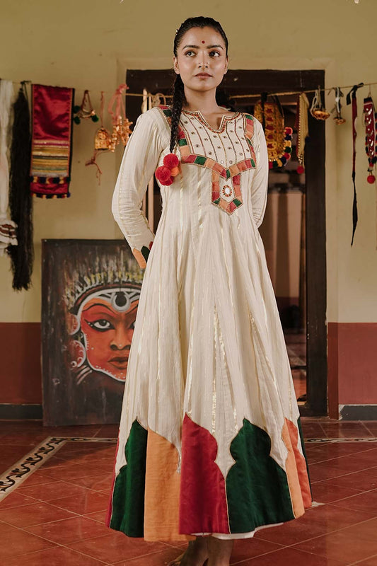 Offwhite and  Multicolour Patch Anarkali