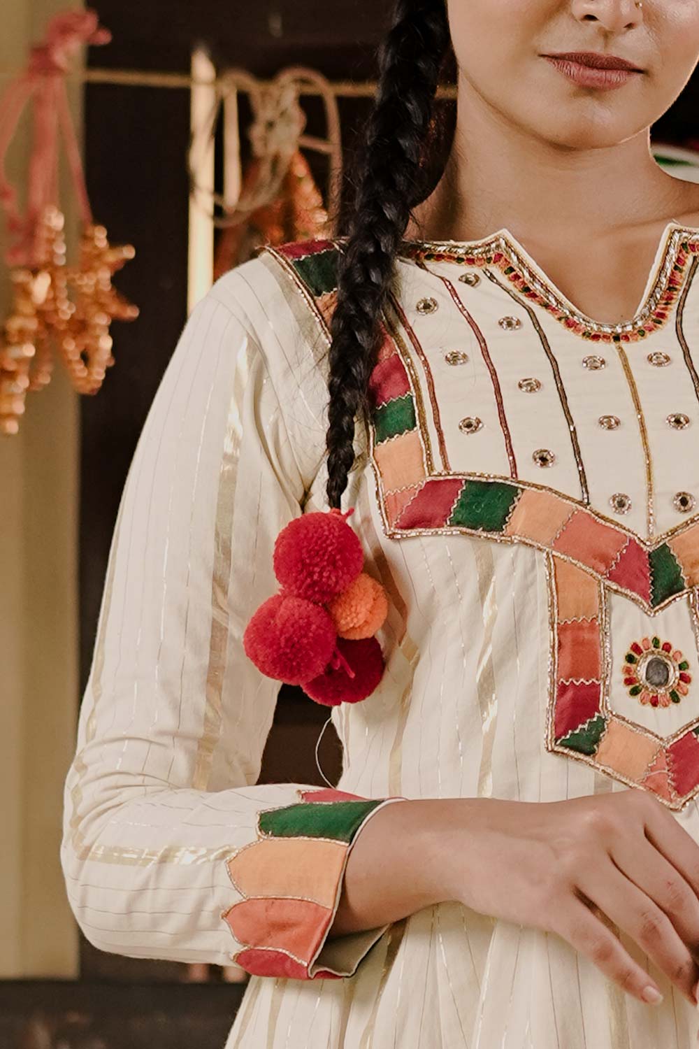 Offwhite and  Multicolour Patch Anarkali