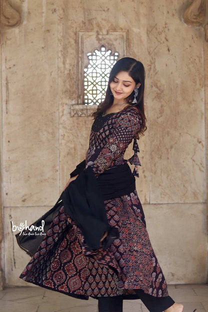 Ajrakh Black Multiprinted Anarkali