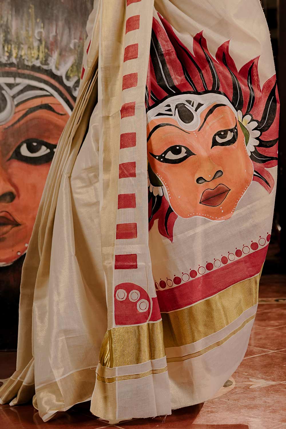 Offwhite Kutti Theyyam Tissue Saree