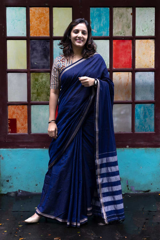 Blue Narayanpettu Saree With Black Border