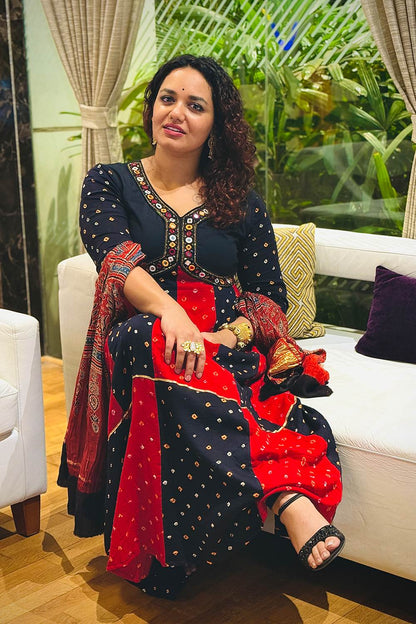 Red & Black Bandhini Anarkali