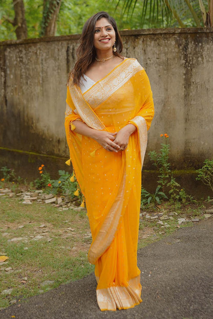 Banarasi Pure Chiffon Orange Banarasi Saree