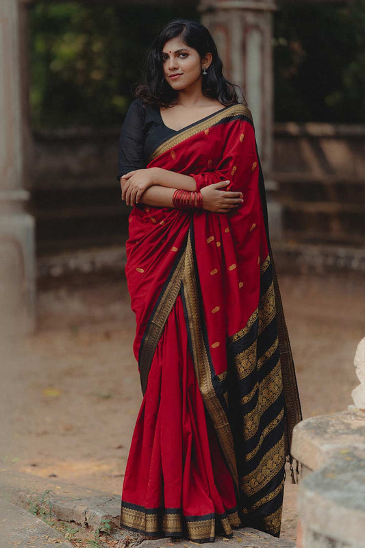 Red & Black Kalyani Cotton Saree