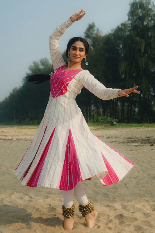 Off-White & Magenta Anarkali with Godets