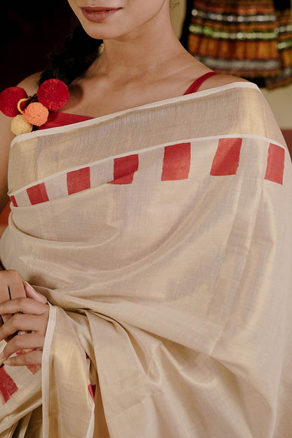 Offwhite Kutti Theyyam Tissue Saree