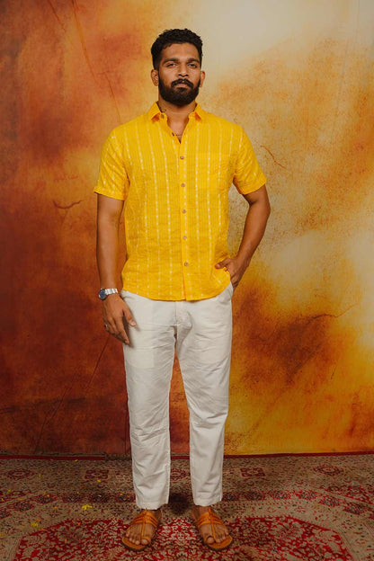 Yellow Kantha Half Sleeve Shirt