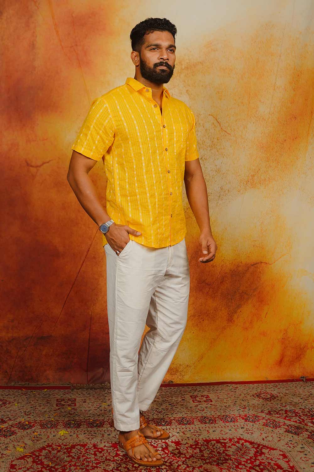 Yellow Kantha Half Sleeve Shirt