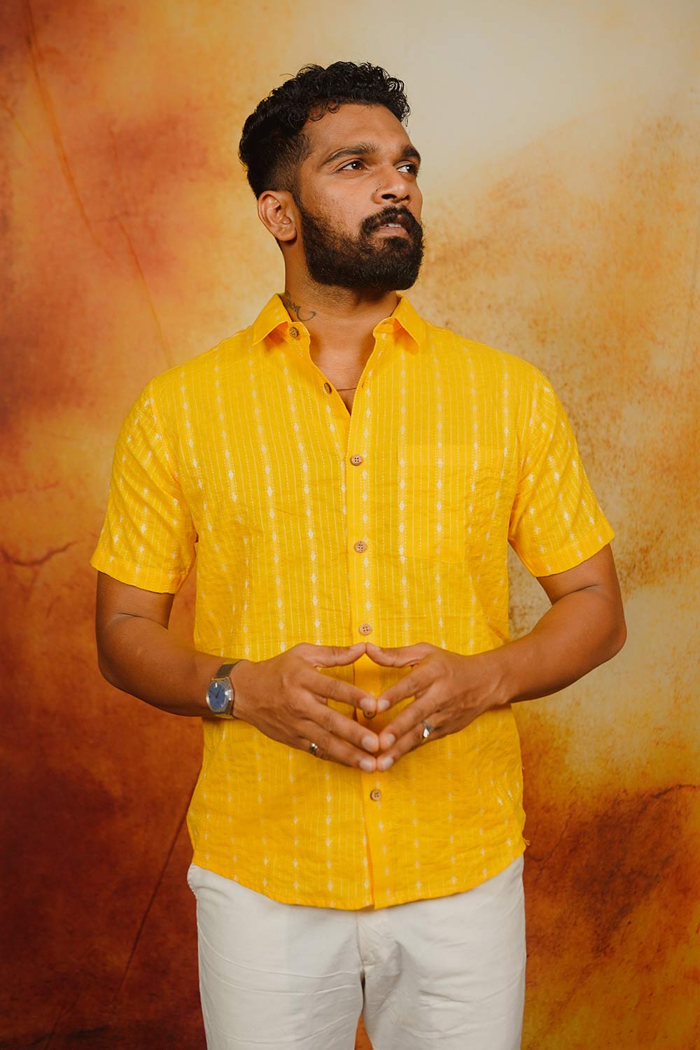 Yellow Kantha Half Sleeve Shirt