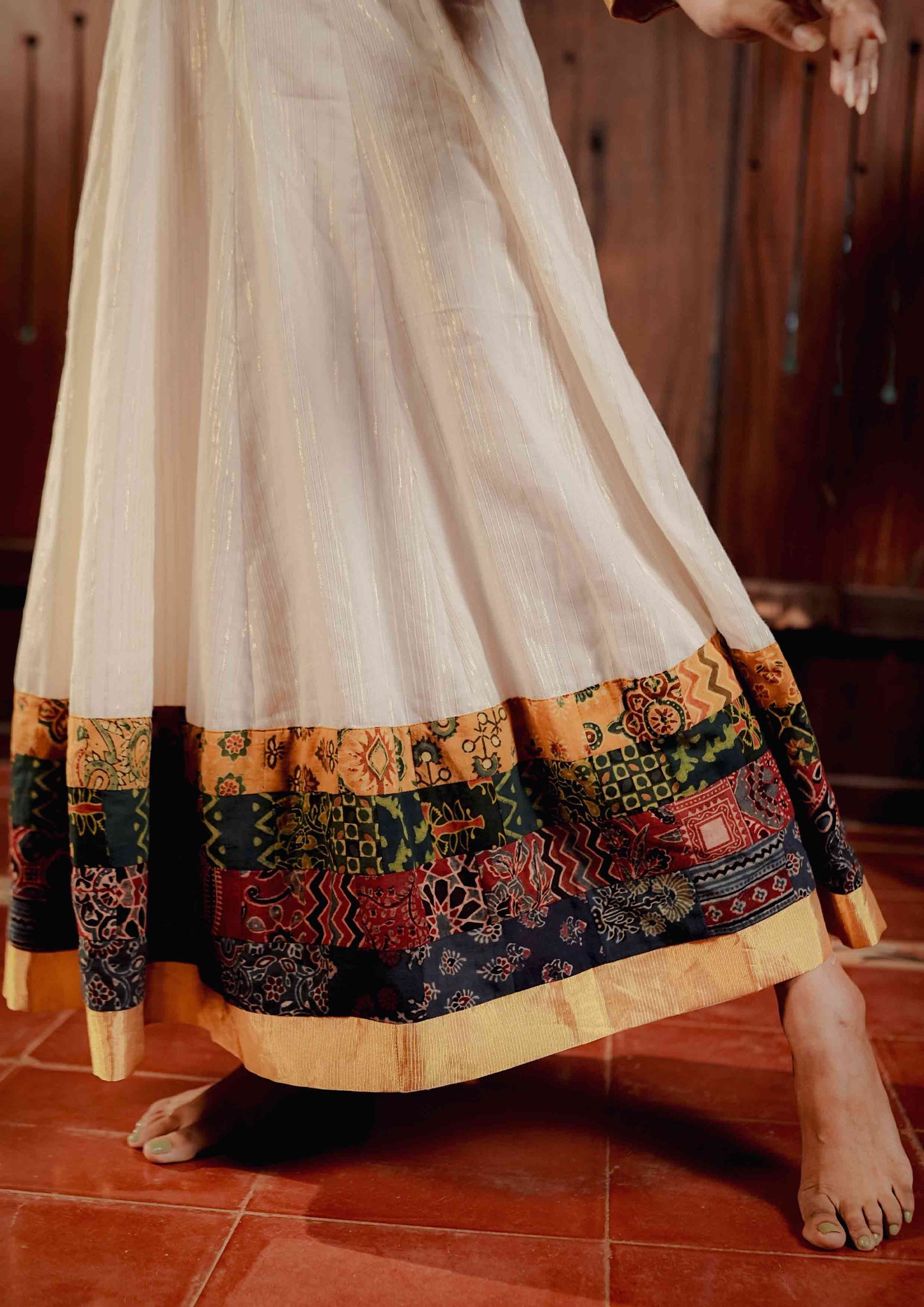 Offwhite Multipatch Anarkali With Embrodiered Collar