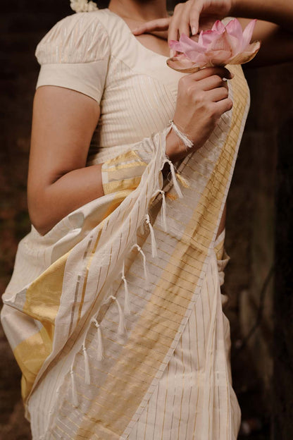 Kasavu Saree Gold & Silver Lines