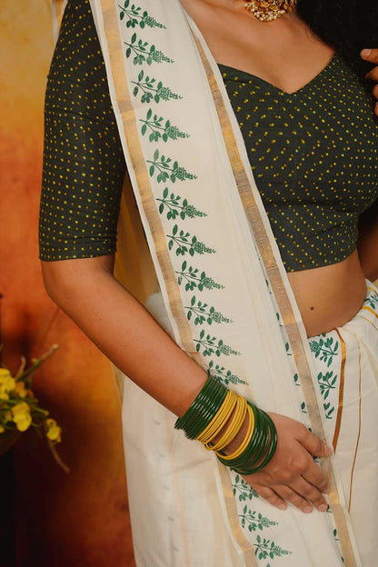 Kerala Set & Mundu with Tulsi Print