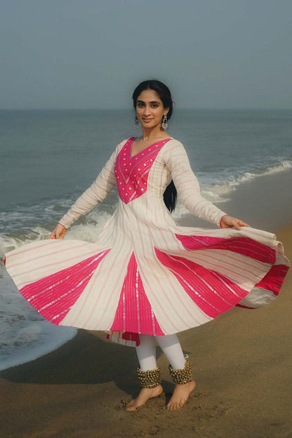 Off-White & Magenta Anarkali with Godets