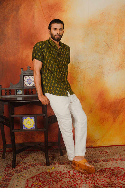 Green Dabu Half Sleeve Shirt