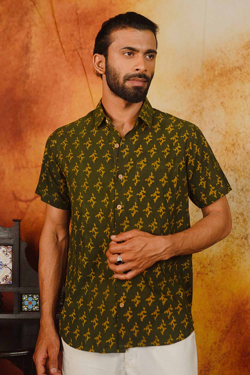 Green Dabu Half Sleeve Shirt