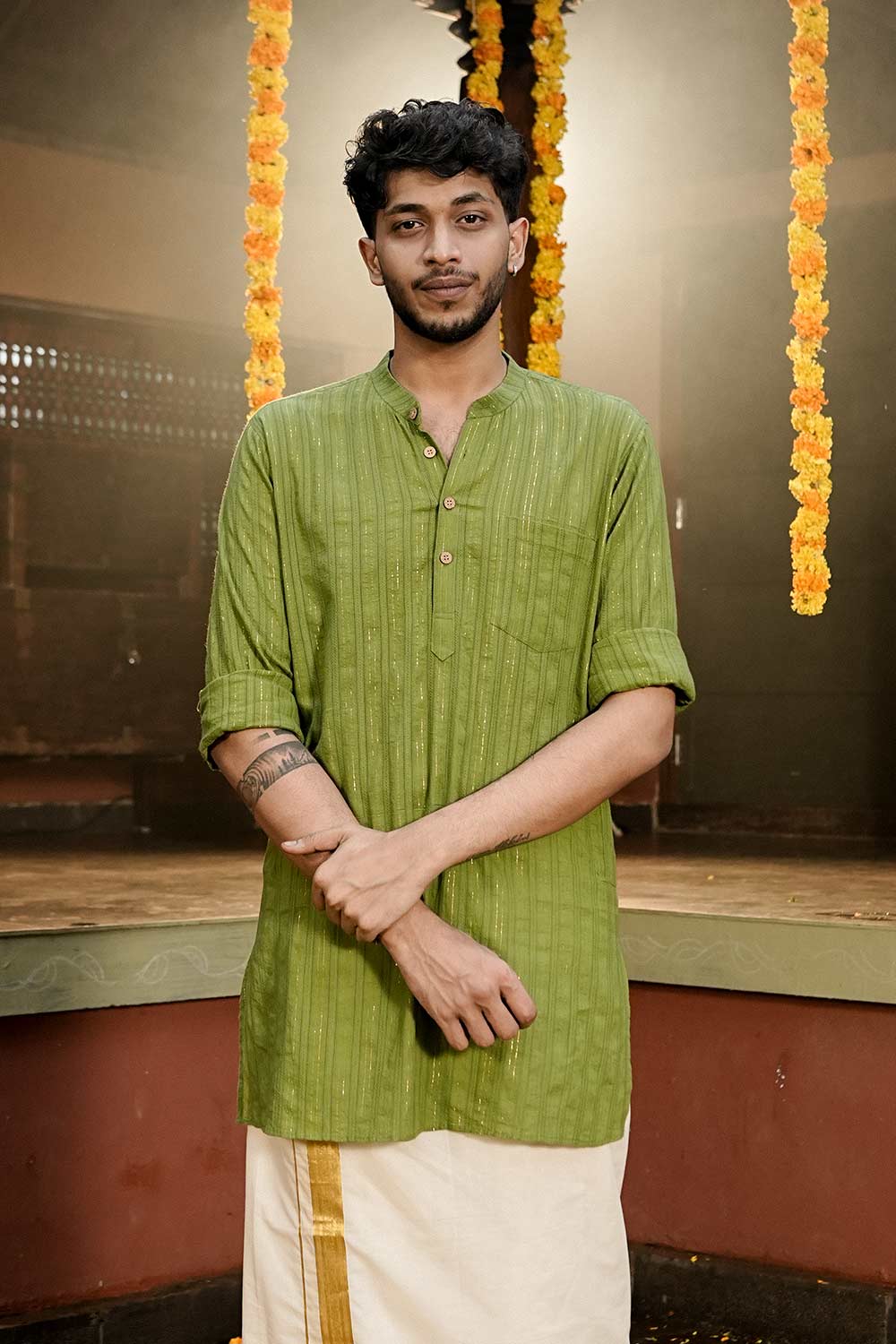 Green Lurex Full Sleeve Kurta