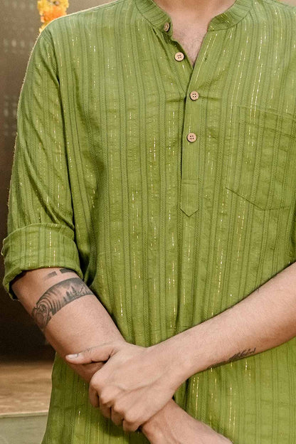 Green Lurex Full Sleeve Kurta