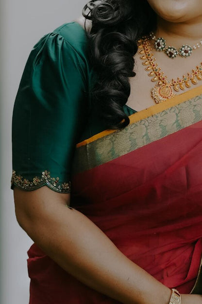 Red base Green Big Border Saree