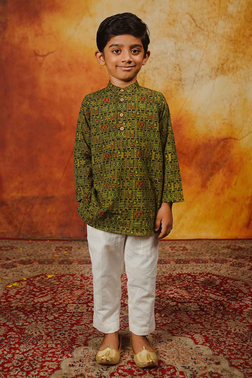 Green Ajrakh Printed Kurta