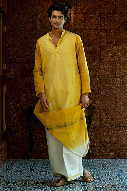 Kerala Kasavu Dhothi with yellow dyed border