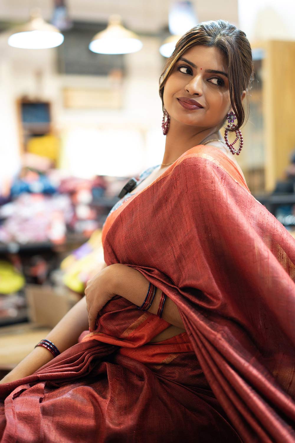 Maroon Tussar Silk saree