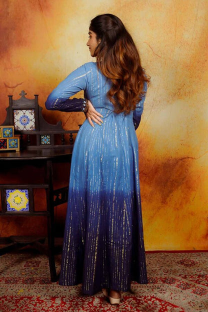 Blue Shibori Anarkali