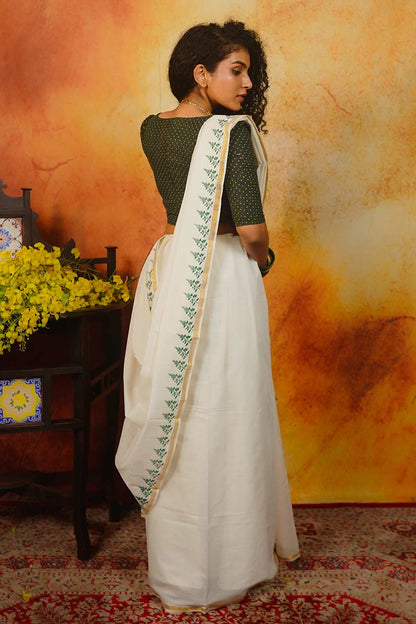 Kerala Set & Mundu with Tulsi Print