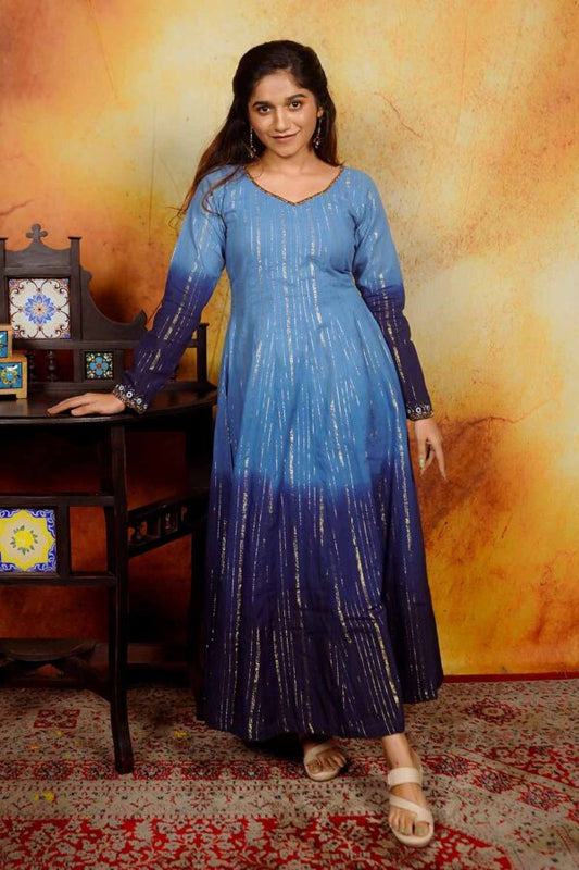 Blue Shibori Anarkali