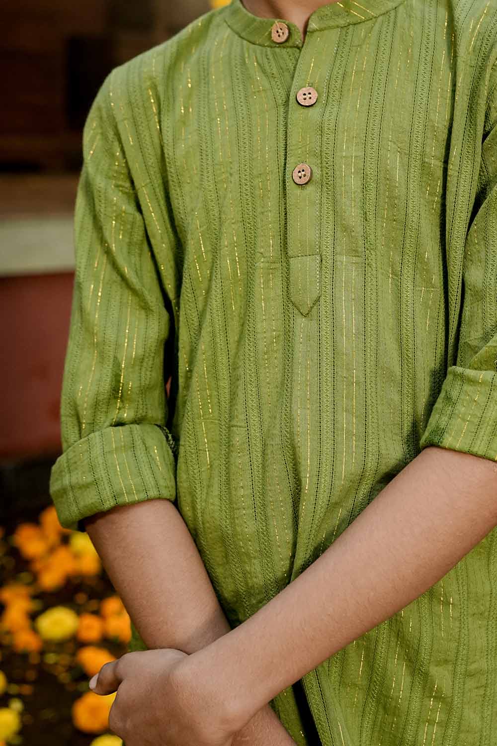 Green Lurex Full Sleeve Long Kurta