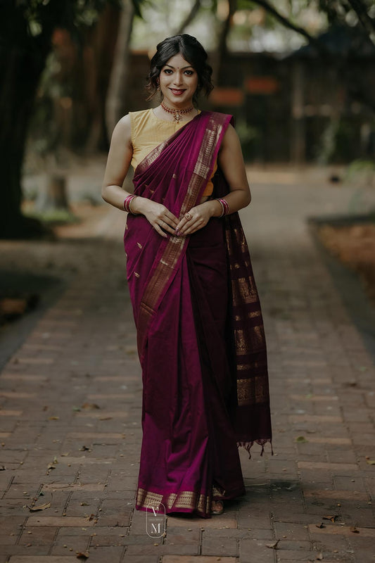 Gadwal Handloom Kalyani Cotton Purple Saree