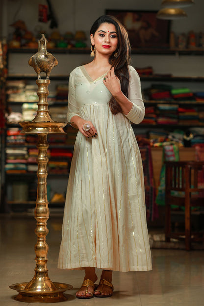 Off White & Golden Zari Anarkali