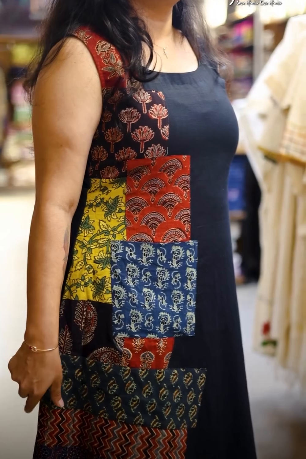 Black A line Patch Dress