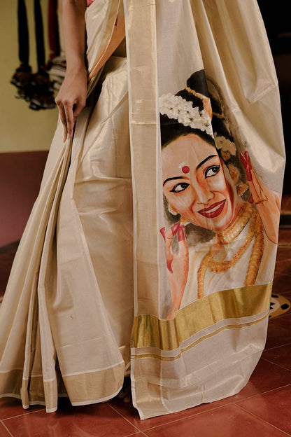 Offwhite Saree with Mohiyiniyattam Tissue Saree