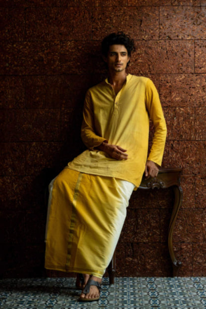 Kerala Kasavu Dhothi with yellow dyed border