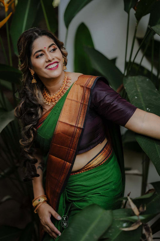 Narayanpet Handloom Peacock Green Saree