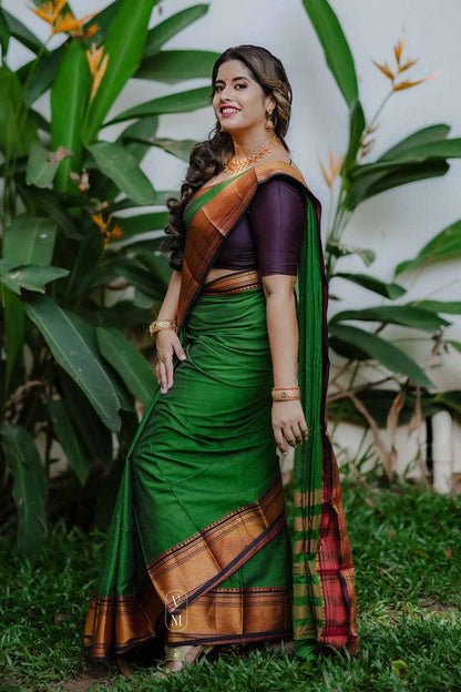 Narayanpet Handloom Peacock Green Saree