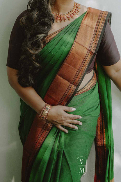 Narayanpet Handloom Peacock Green Saree