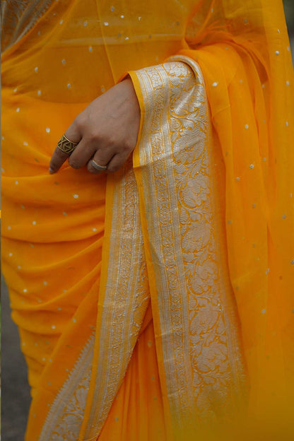 Banarasi Pure Chiffon Orange Banarasi Saree