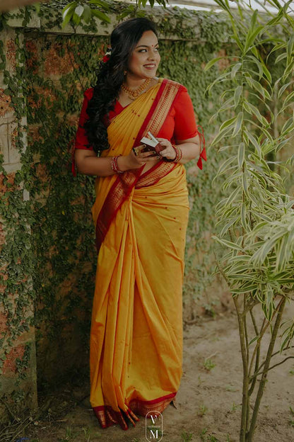 Gadwal Handloom Yellow Kalyani Cotton Saree