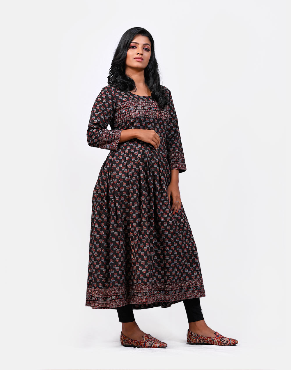 Embroidered Rayon A Line Kurti in Navy Blue : TVE1295