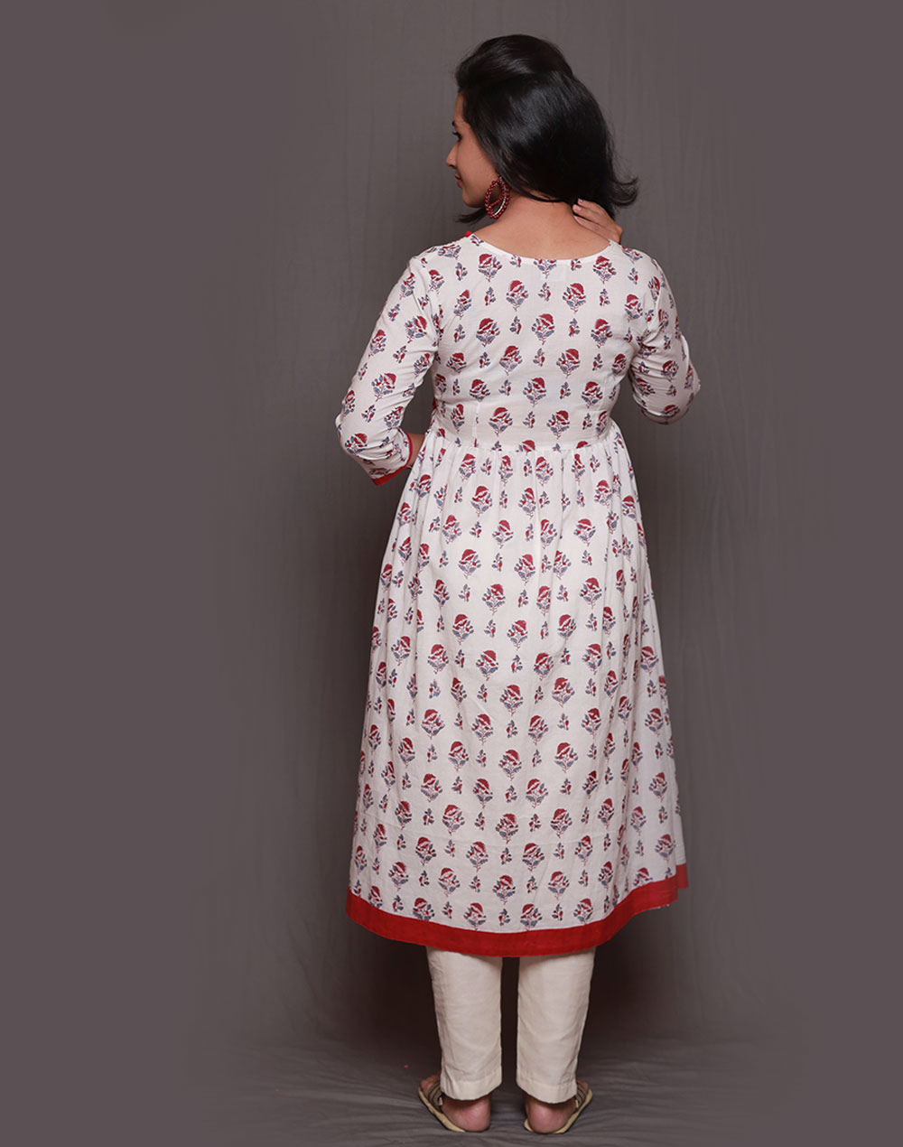 Cotton Offwhite and Red Floral Anargakh A line Kurta - Byhand I Indian ...