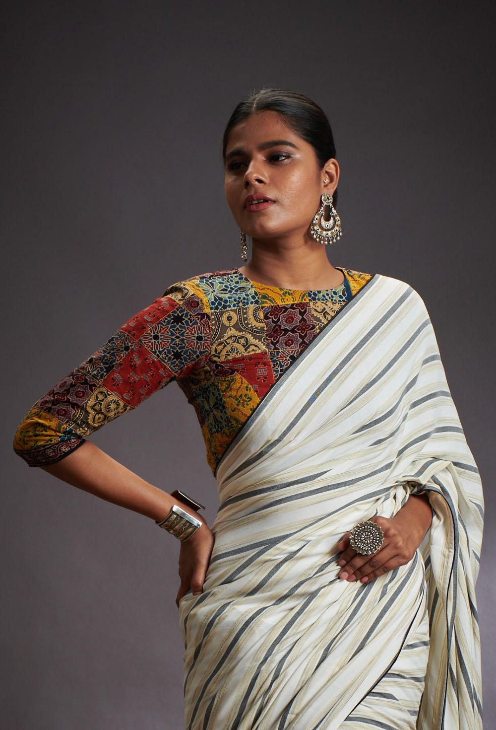 Stripes Saree-Grey - Byhand I Indian Ethnic Wear Online I Sustainable ...