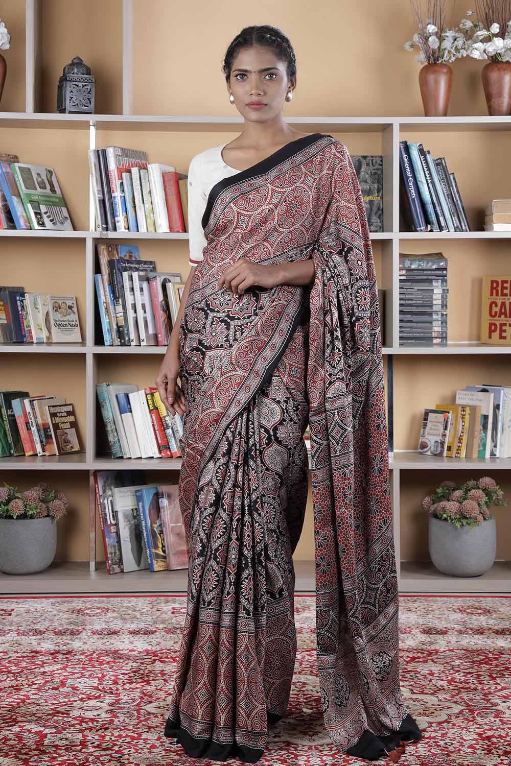 Modal Ajrakh Silk Saree - Byhand I Indian Ethnic Wear Online I ...