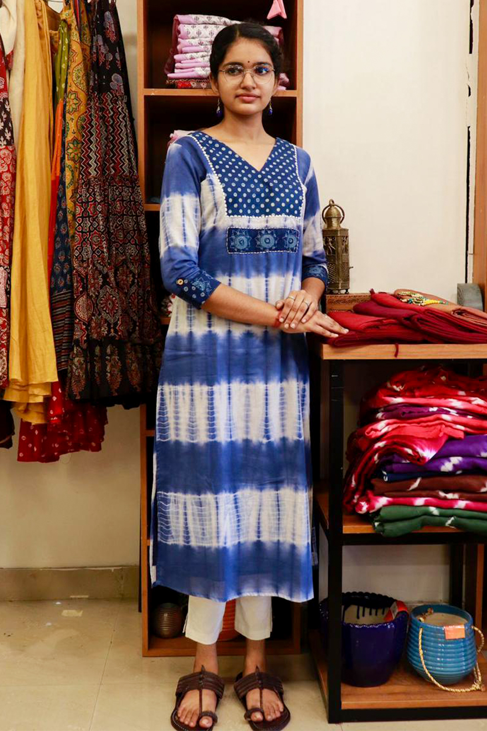 Buy White And Indigo Blue Abstract Print Kurta Online - W for Woman