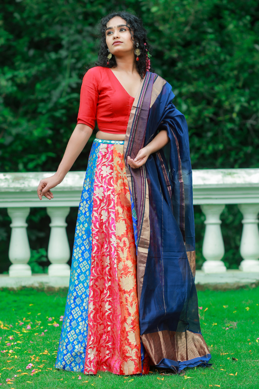 Banarasi Silk Multi Colour Panel Skirt - Byhand I Indian Ethnic Wear Online  I Sustainable Fashion I Handmade Clothes