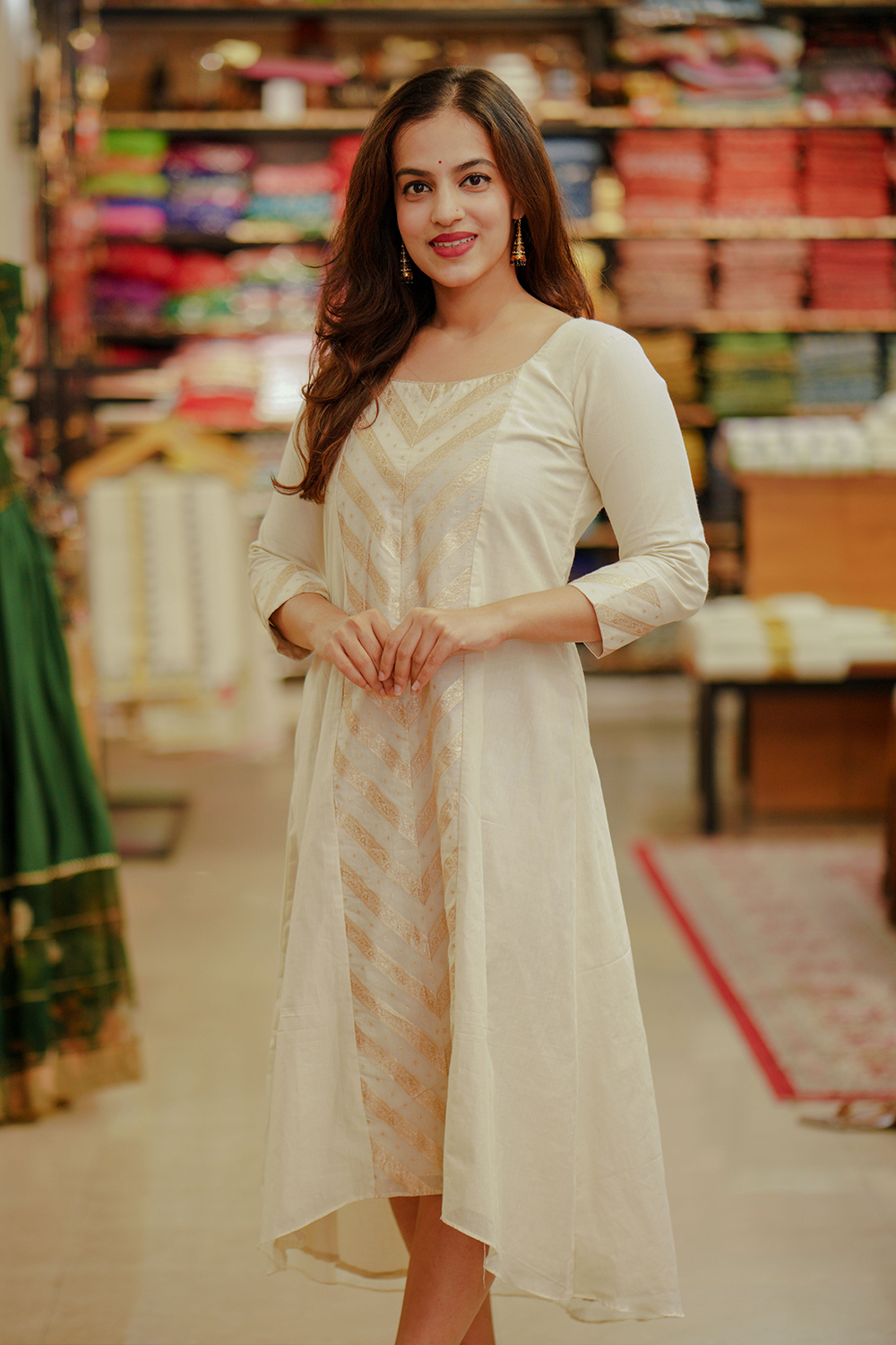 Embroidered Off White Silk Kurti With Blue Raw Silk Pants in Dandeli at  best price by Rity Designs - Justdial