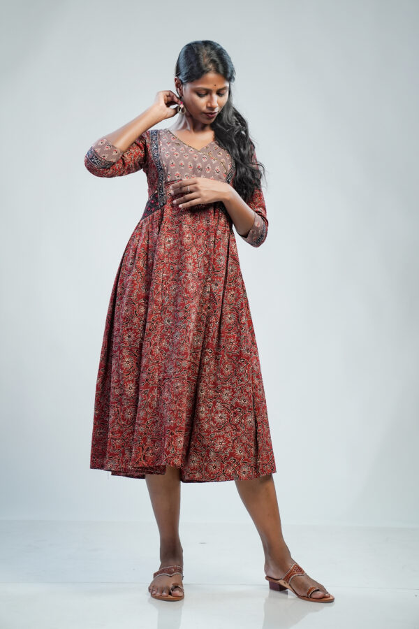 Indigo Maroon Ivory Black Pleated Ajrakh Printed Cotton Midi Dress wit |  Cotton midi dress, Maxi outfits, Printed cotton dress