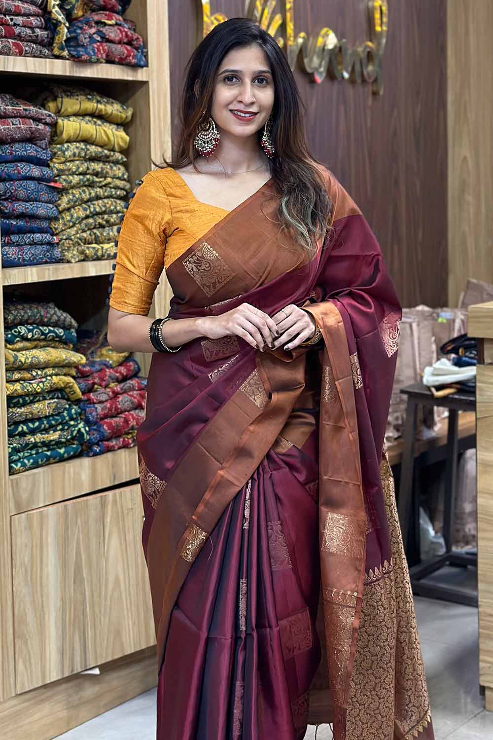 Maroon kanchipuram silk saree at kanjivaramsilks.com | Bridal silk saree,  Gold silk saree, Blouse designs silk